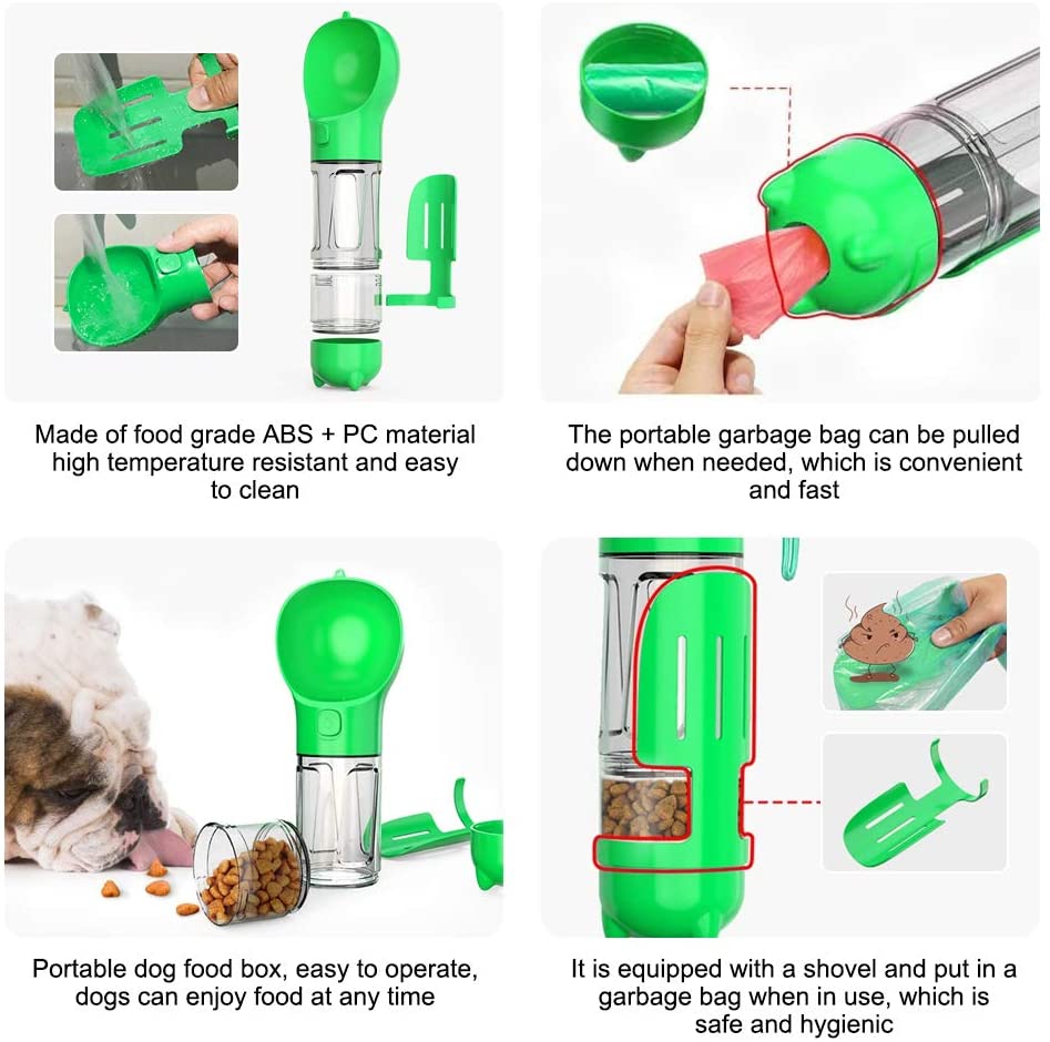 Privileged Collection 4-in-1 Ultimate Pet Travel Bottle: Water, Food, Waste Bags & Whistle