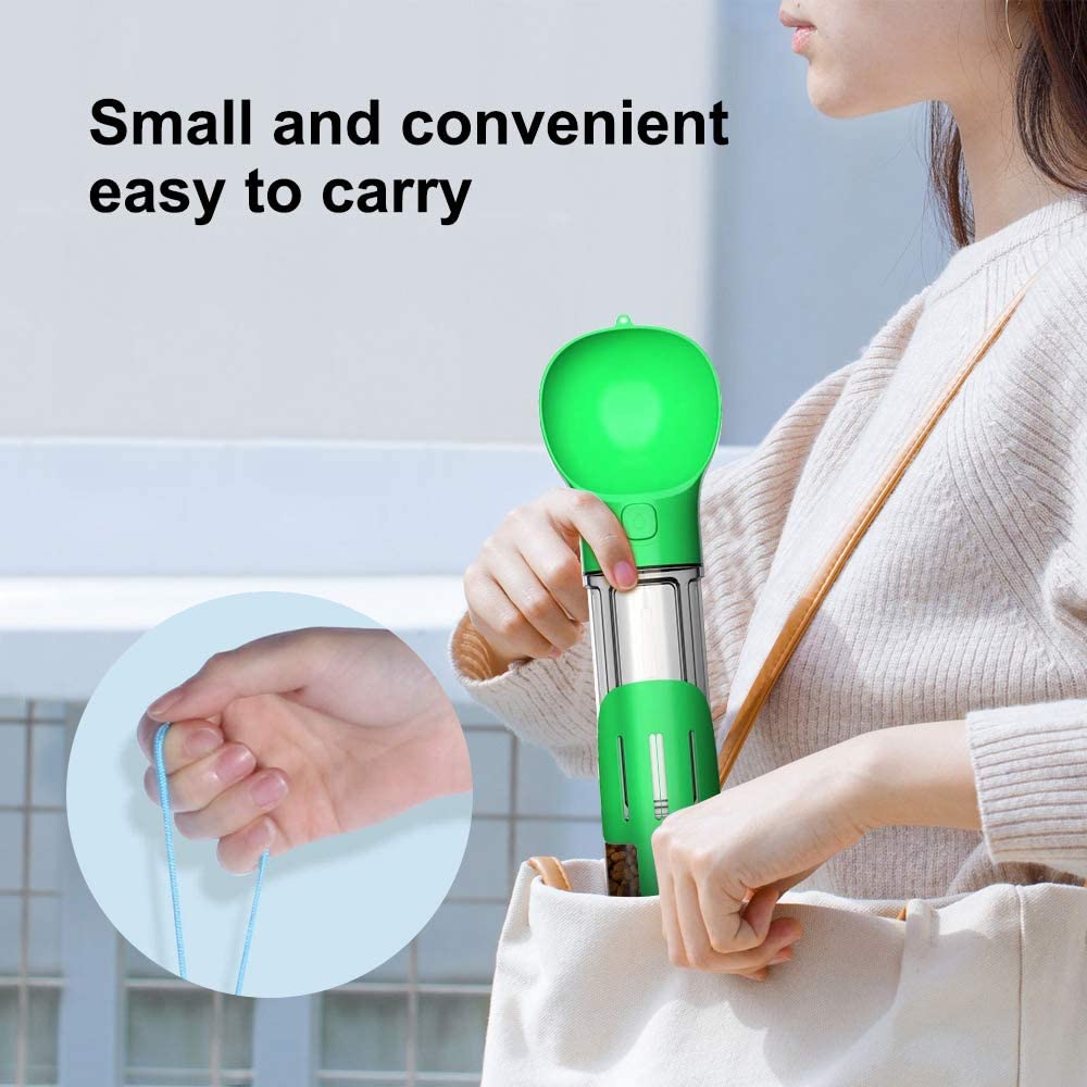 Privileged Collection 4-in-1 Ultimate Pet Travel Bottle: Water, Food, Waste Bags & Whistle
