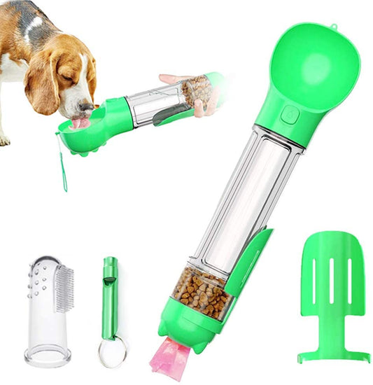 Privileged Collection 4-in-1 Ultimate Pet Travel Bottle: Water, Food, Waste Bags & Whistle