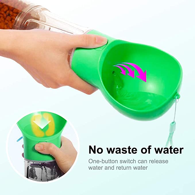 Privileged Collection 4-in-1 Ultimate Pet Travel Bottle: Water, Food, Waste Bags & Whistle