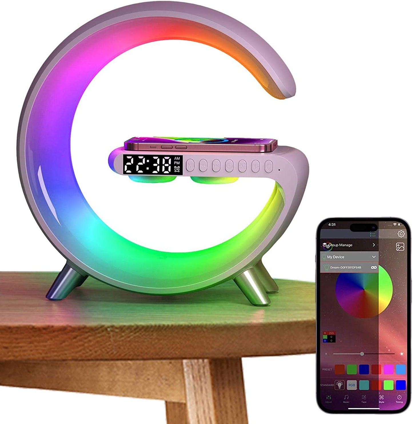 Privileged Collection G-Lamp: 3-in-1 Wireless Charging, Alarm Clock, and RGB Ambient Light